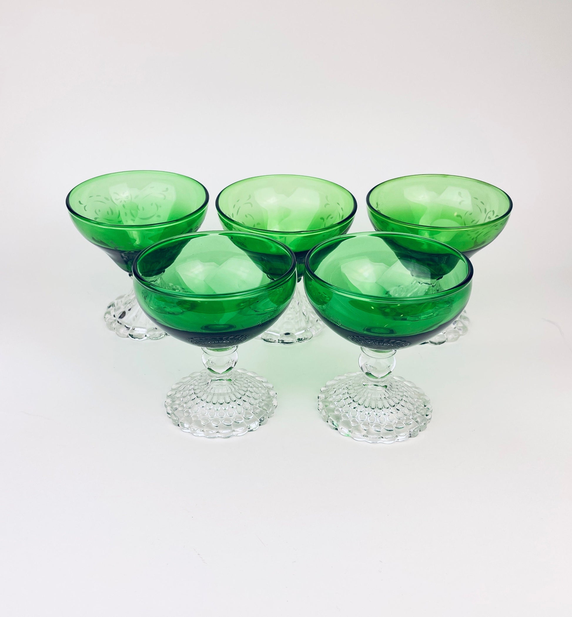 Product image for 'vintage boopie bubble bottom green glass set set of five 5' (view 56d022)