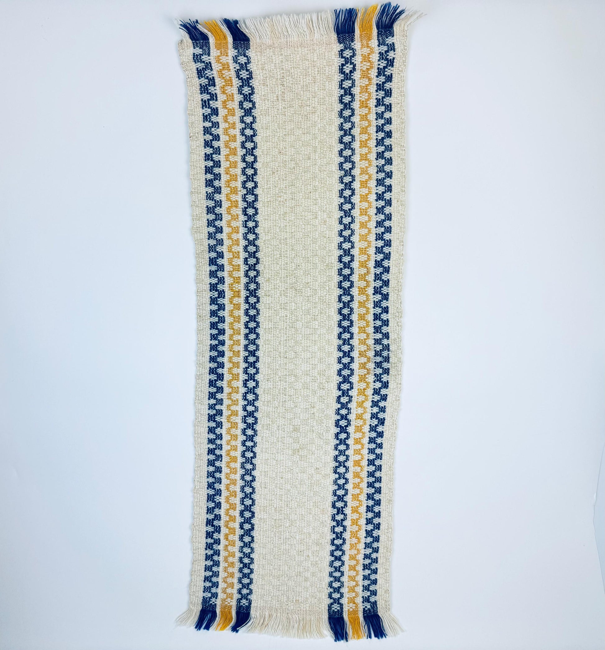 Product image for 'vintage nordic fringe table runner blue gold beige' (view 96f32b)