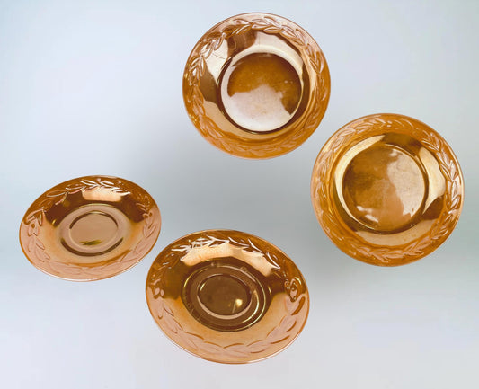 Product image for 'vintage peach lustreware laurel leaf replacement bowls saucer plates set of two 2 fire king made in usa sets sold separately' (view dfe0e3)