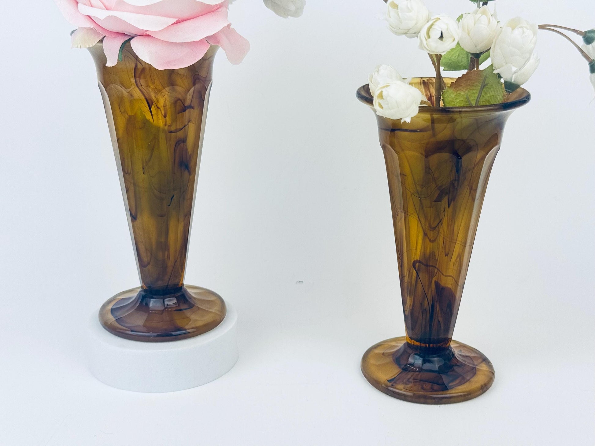 Product image for 'vintage george davidson brown swirl cloud glass trumpet vase sold separately' (view 033cdc)