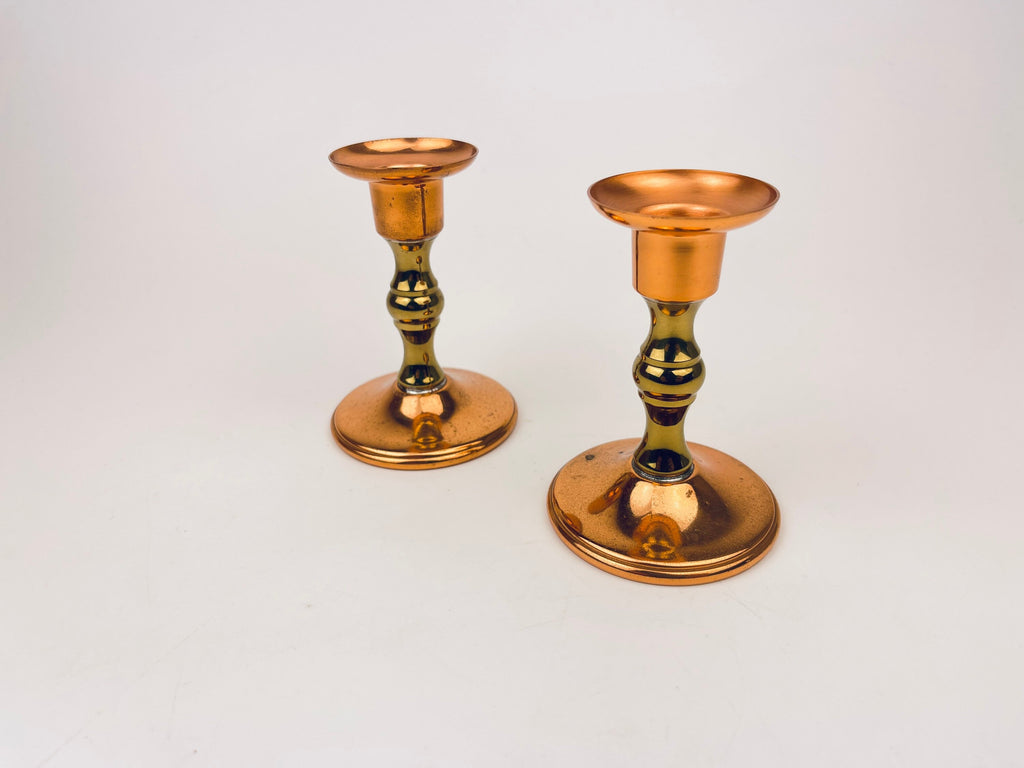 Product image for 'vintage copper brass candlestick holders attractive aged metal patina set of two 2 coppercraft guild' (view 07f6ef)