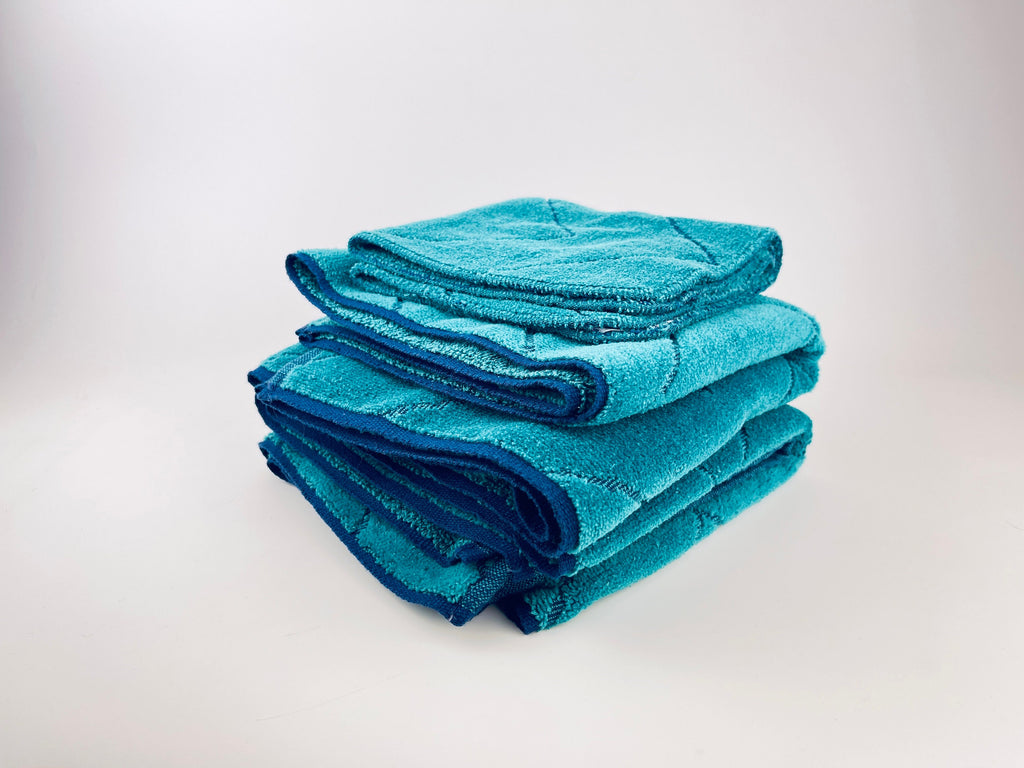 Product image for 'vintage green blue chevron striped martex bath towel set hand face towels made in usa' (view 501fd3)