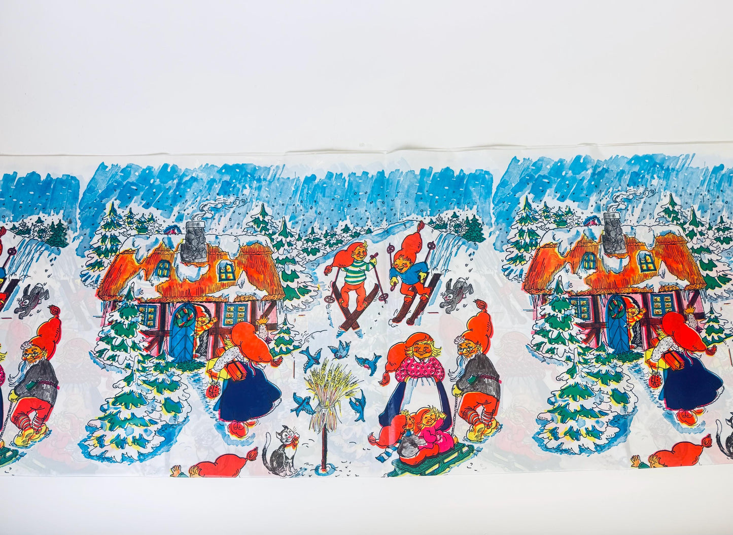 Product image for 'vintage whimsical winter wonderland plastic table cloth nordic folklore christmas kids table' (view e07cff)