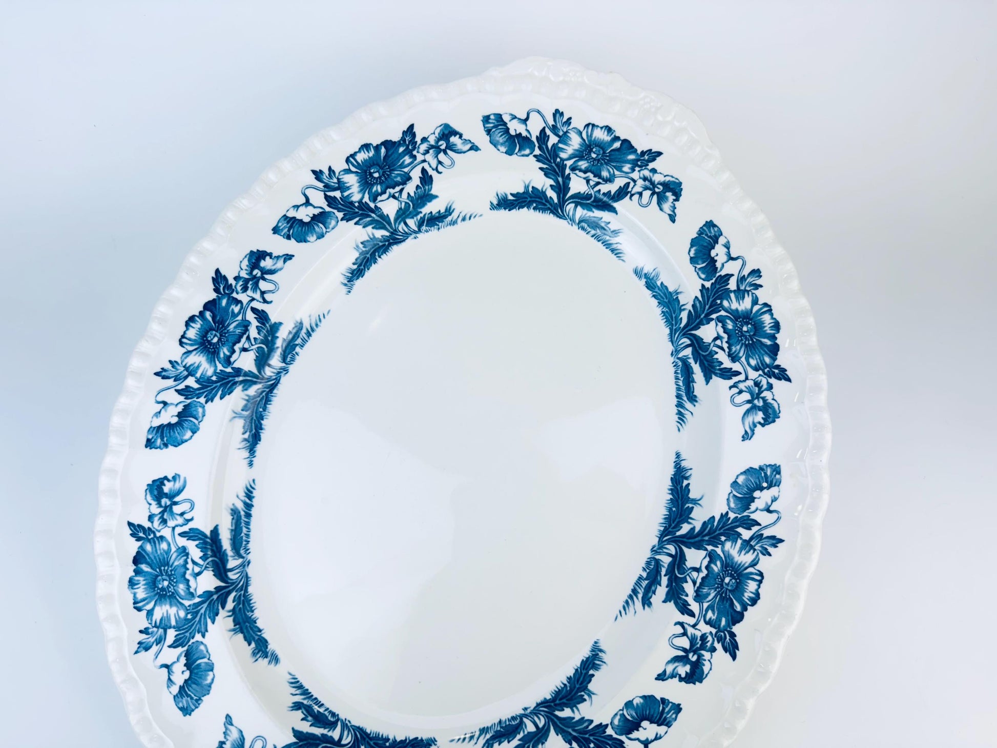 Product image for 'vintage antique blue white floral oval serving platter atlas grindley england' (view 5d5a4e)