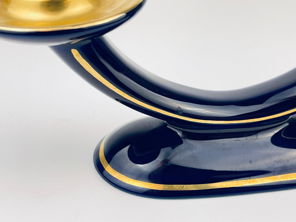 Product image for 'vintage cobalt blue gold porcelain dual candlestick holder made in west germany' (view 2d15fc)