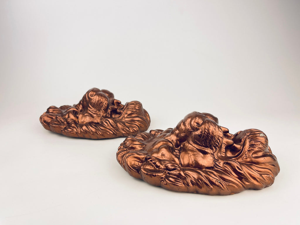 Product image for 'vintage solid concrete rose gold copper painted lion head bust art set of two 2' (view 1e234d)
