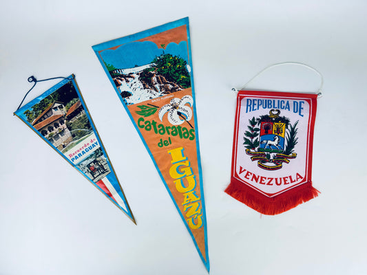 Product image for 'vintage south america tapered pennant wall hanging sold separately venezuela paraguay brazil cataratas del iguazu' (view dcbd01)