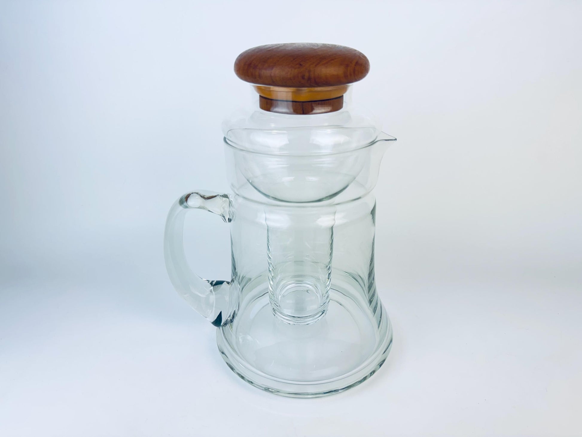 Product image for 'vintage teak wood glass pitcher with chiller insert made in thailand by winsome' (view eee31a)