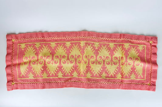 Product image for 'vintage pink yellow hand embroidered rectangular table runner geometric pattern' (view a47fee)