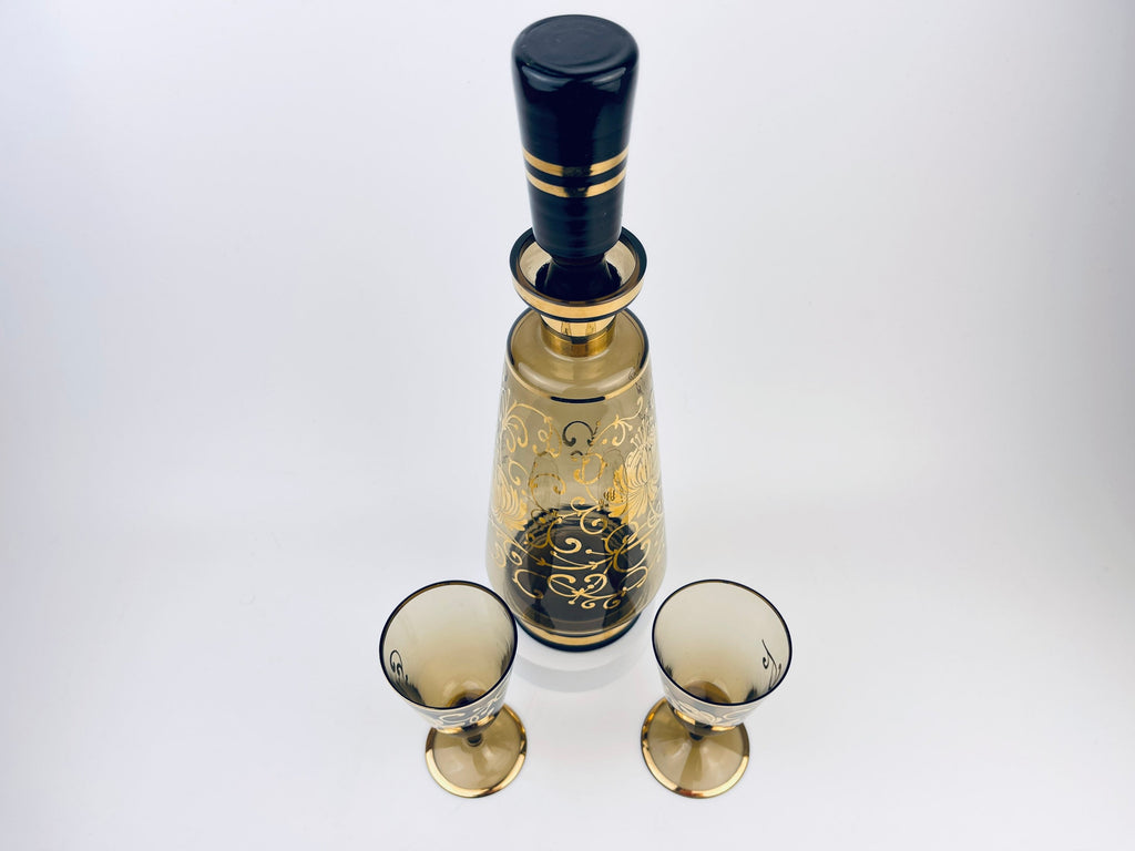 Product image for 'vintage bohemia crystal black gold floral decanter set mid century elegance' (view 92549c)