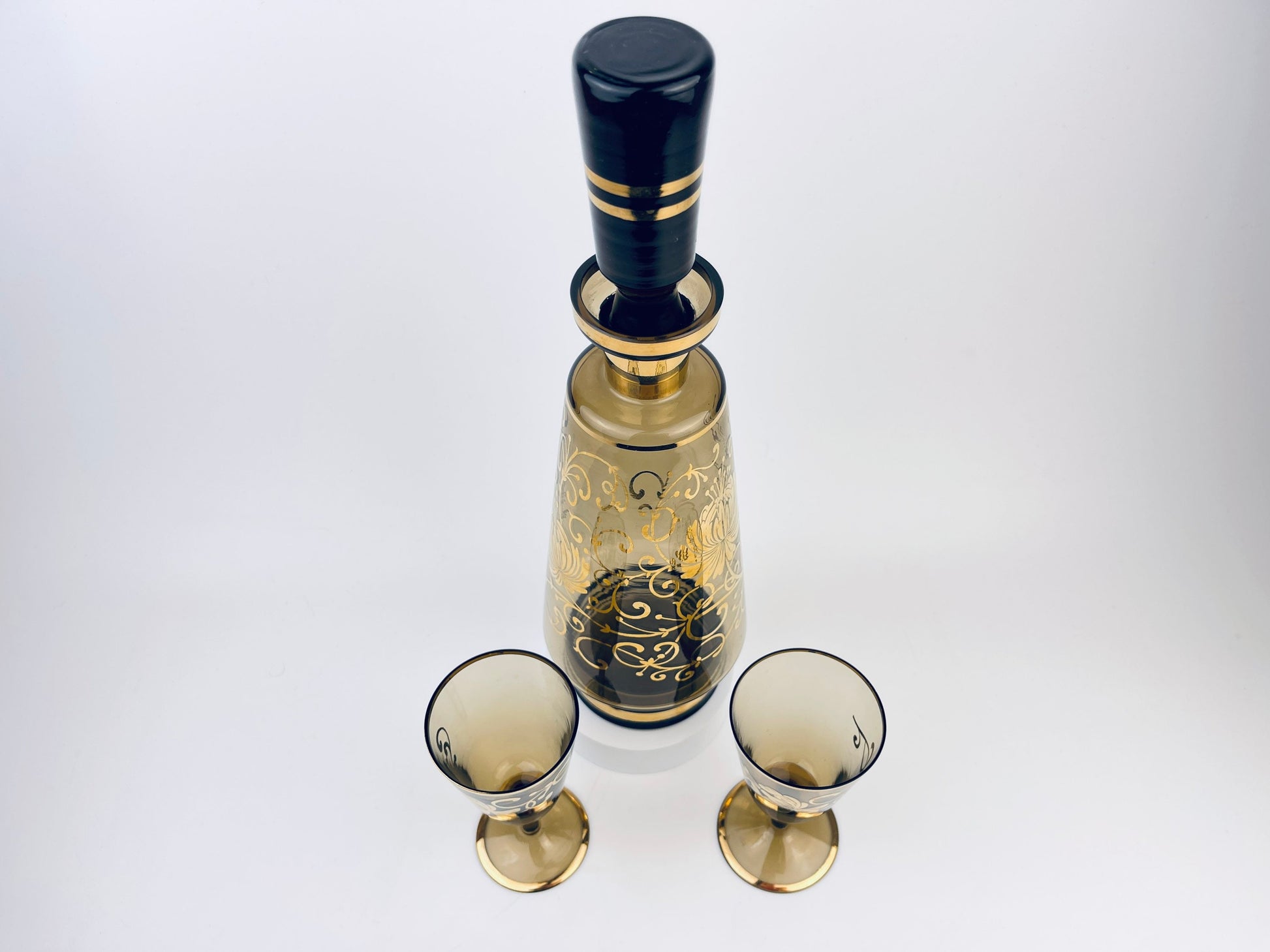 Product image for 'vintage bohemia crystal black gold floral decanter set mid century elegance' (view 92549c)