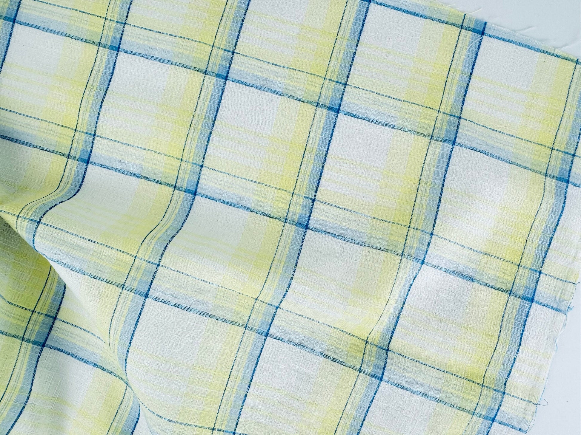 Product image for 'vintage ombre blue white plaid shirt polyester fabric material 41 x 72' (view ac34ea)