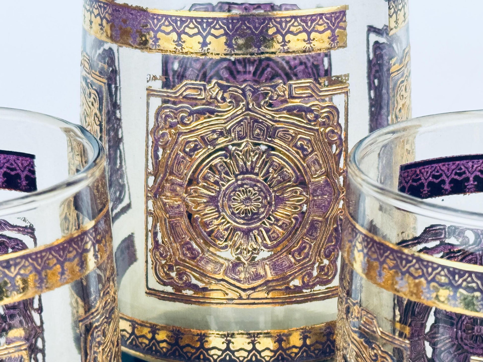 Product image for 'vintage libbey elcyda highball glasses 1960s amethyst gold barware set of five 5' (view 314b27)