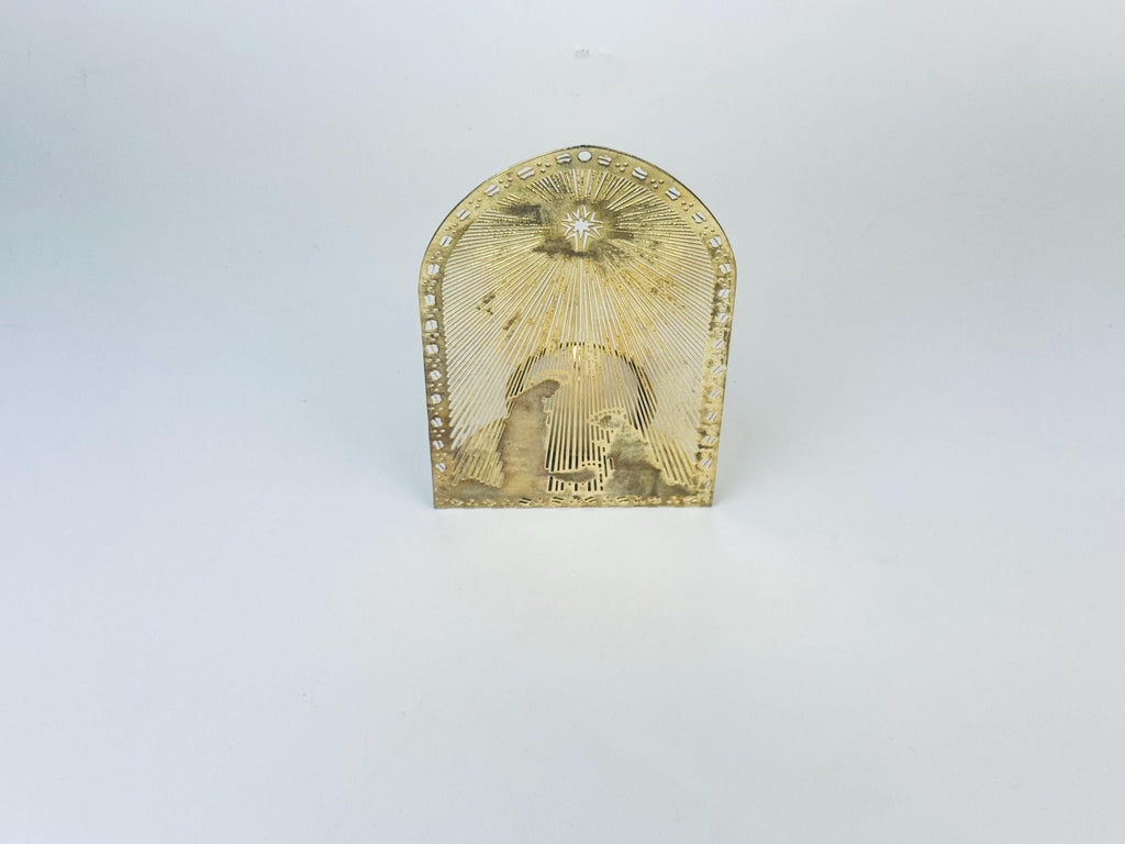 Product image for 'vintage gold plated brass christmas candleholder mary joseph jesus' (view 344a14)