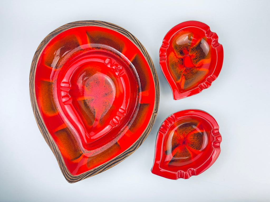 Product image for 'vintage usa pottery tear drop red drip glazed ashtrays made in usa sold individually' (view 1faa01)