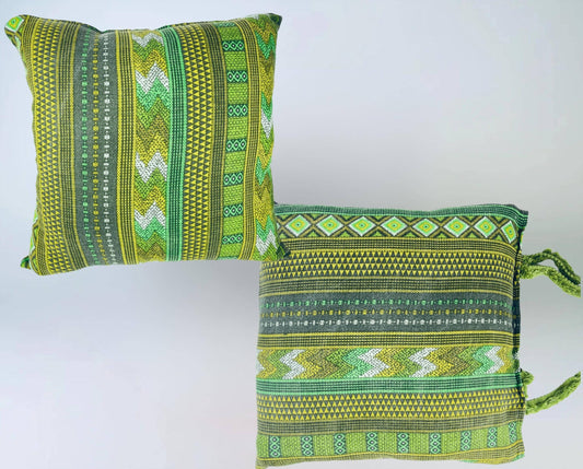 Product image for 'vintage handmade green yellow geometric print square accent pillow cover 18 x 18 sold separately' (view 55f788)