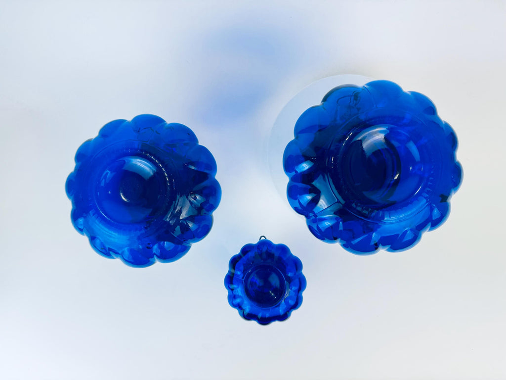 Product image for 'vintage round cobalt blue bubble glass clasp container jars sold separately' (view 7f31e7)