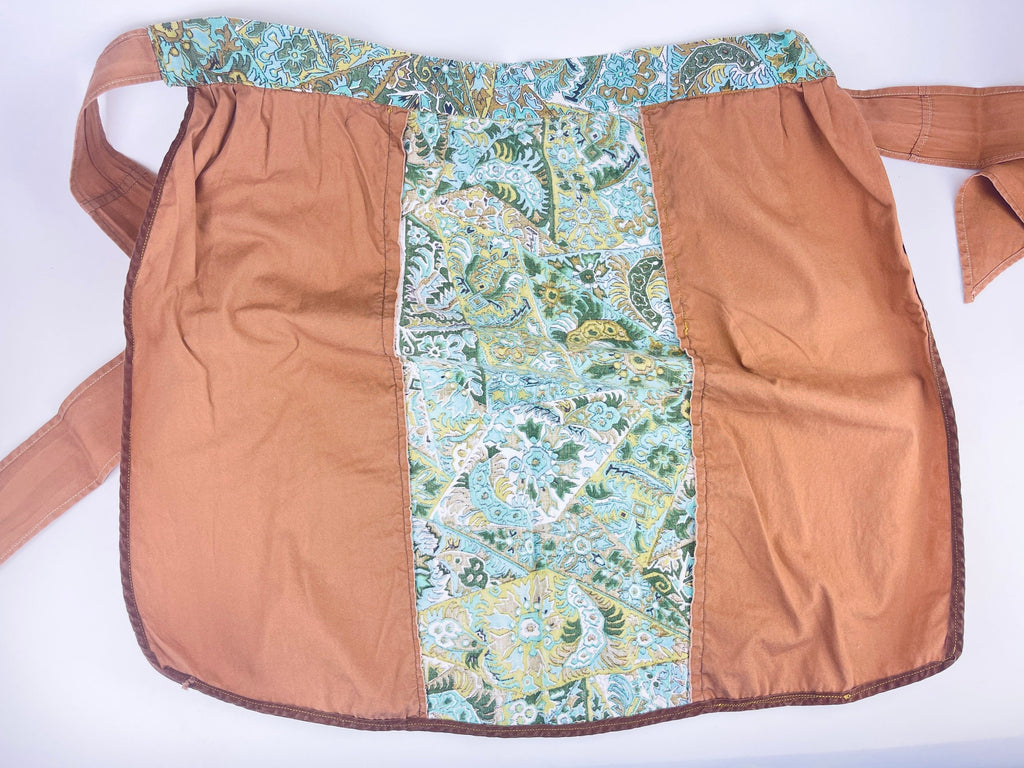 Product image for 'vintage handmade green brown abstract waist apron dual pockets' (view 9021ed)