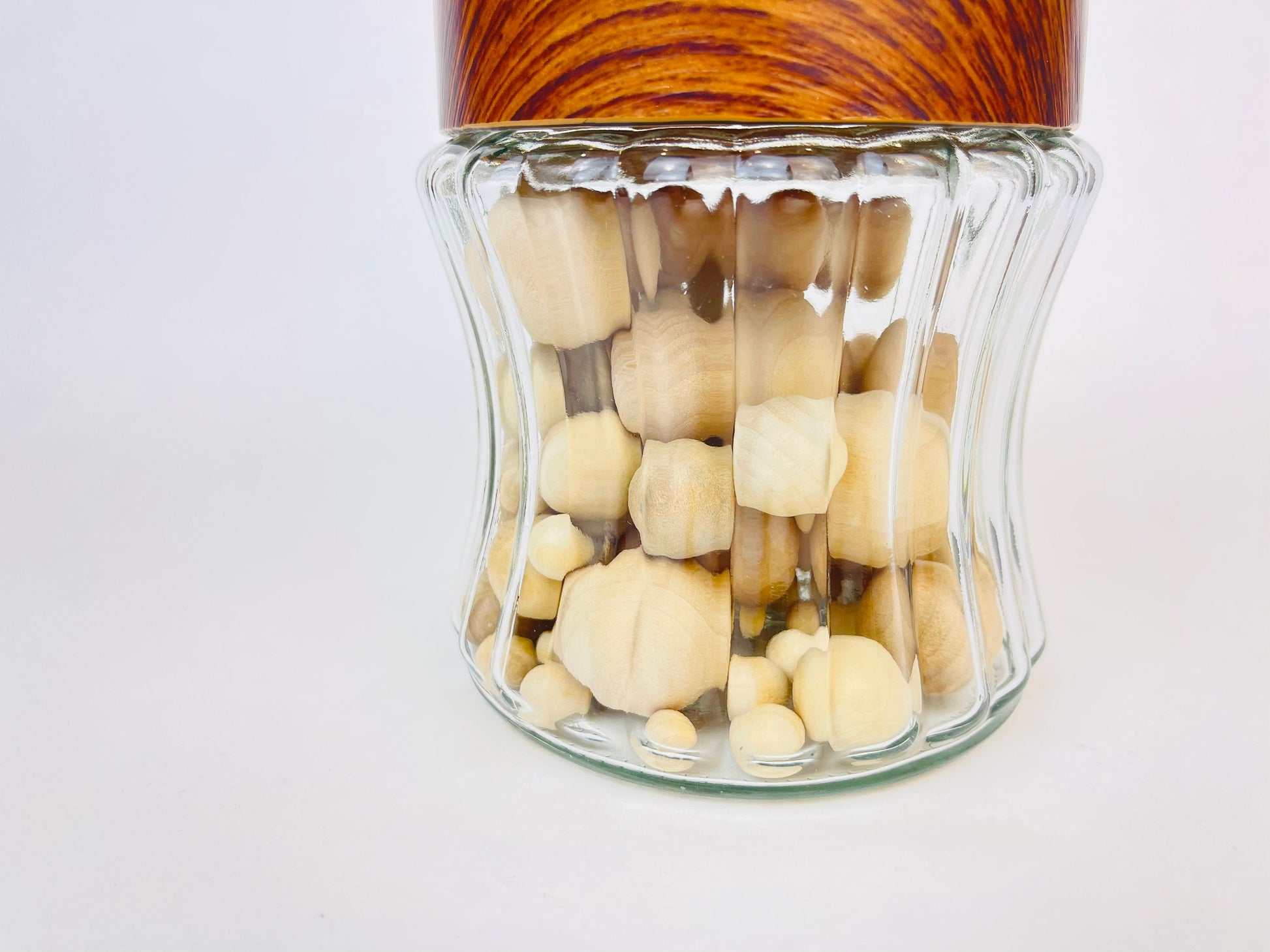 Product image for 'vintage faux wood screw top ribbed glass storage jar' (view 589a84)