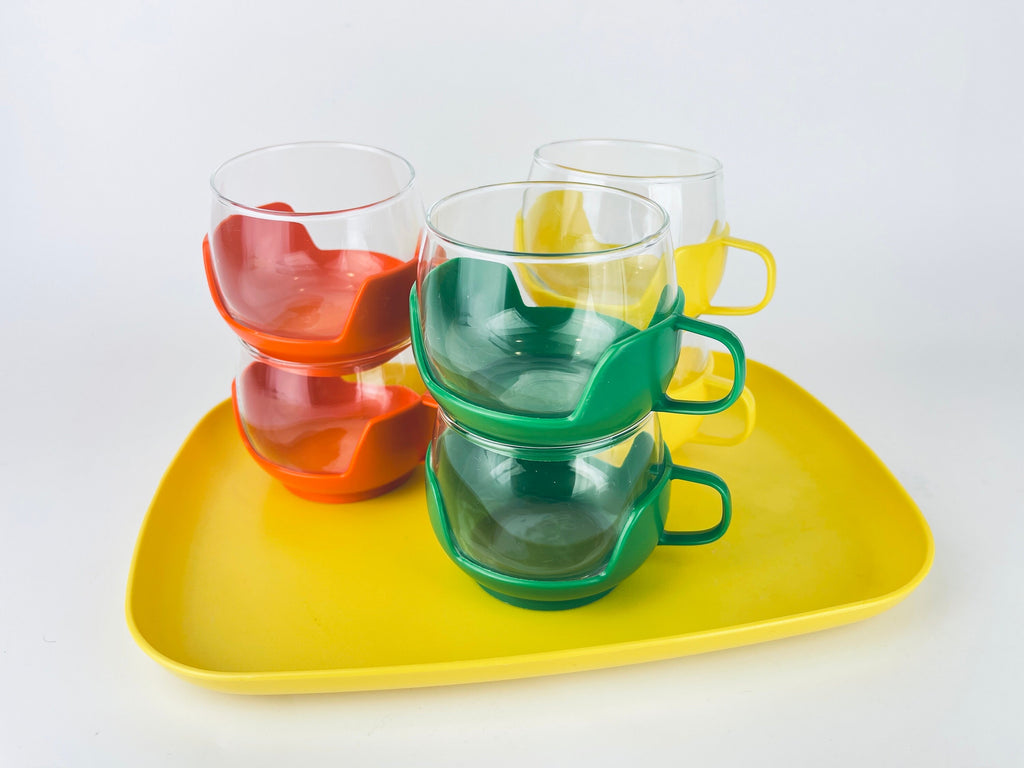 Product image for 'vintage mid mod roly poly colourful glass mug set melitta coffee tea cups set of six 6' (view 5cb437)