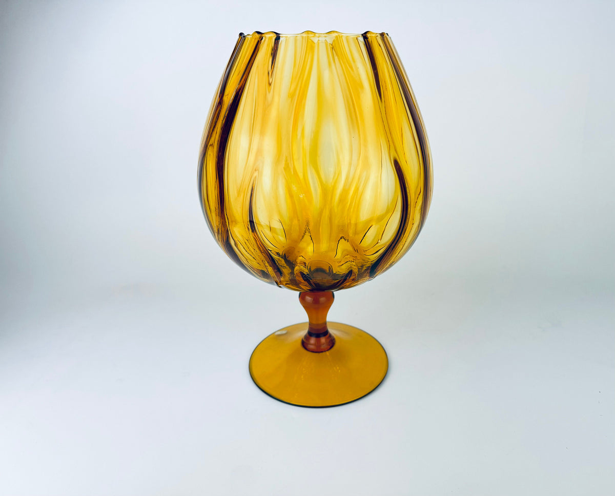 Product image for 'vintage italian empoli handblown glass snifter bowl vase amber teardrop pattern made in italy' (view 045526)