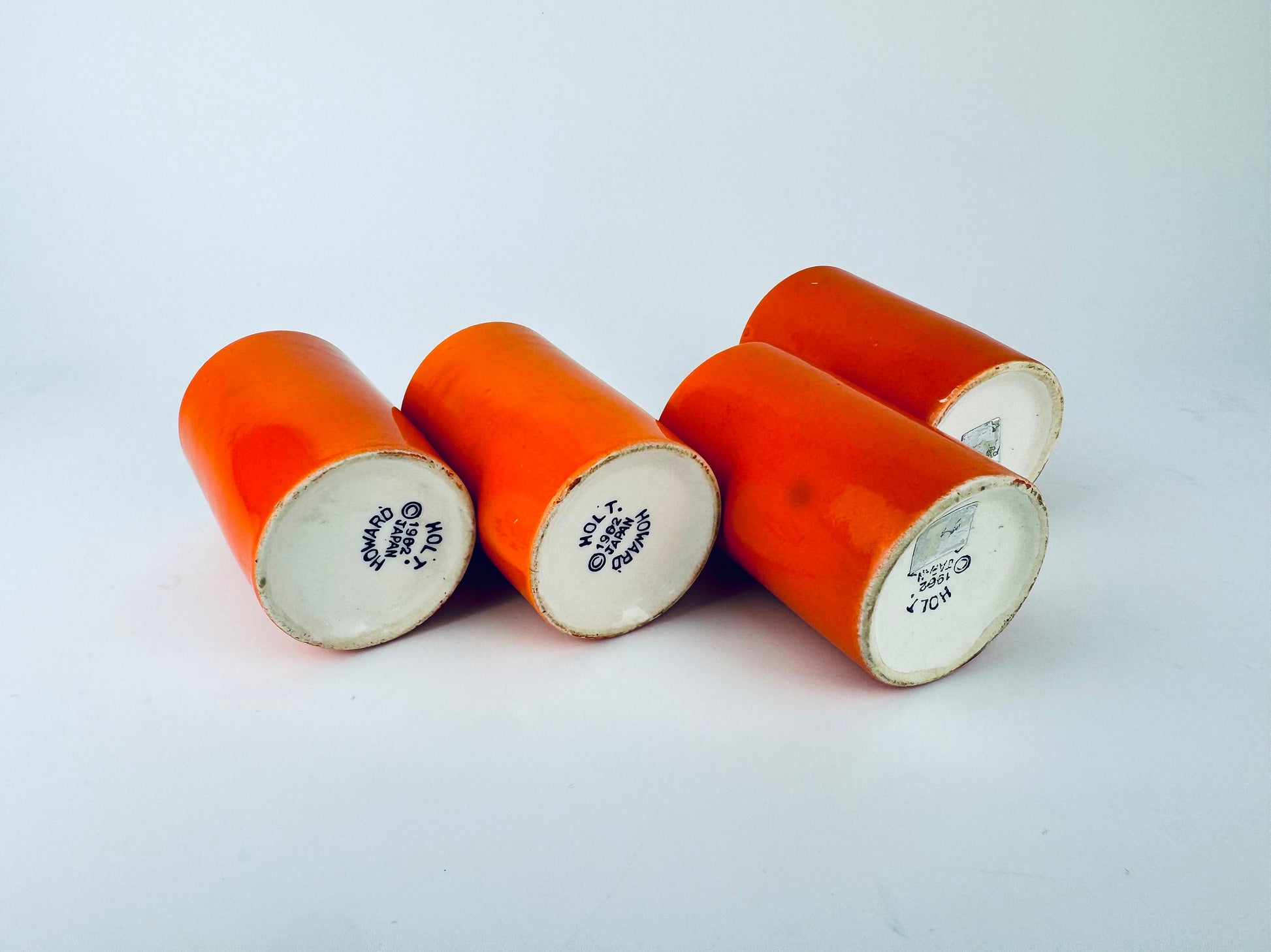 Product image for 'vintage holt howard 1962 hand painted bright orange ceramic cup made in japan set of four 4' (view 56ae41)