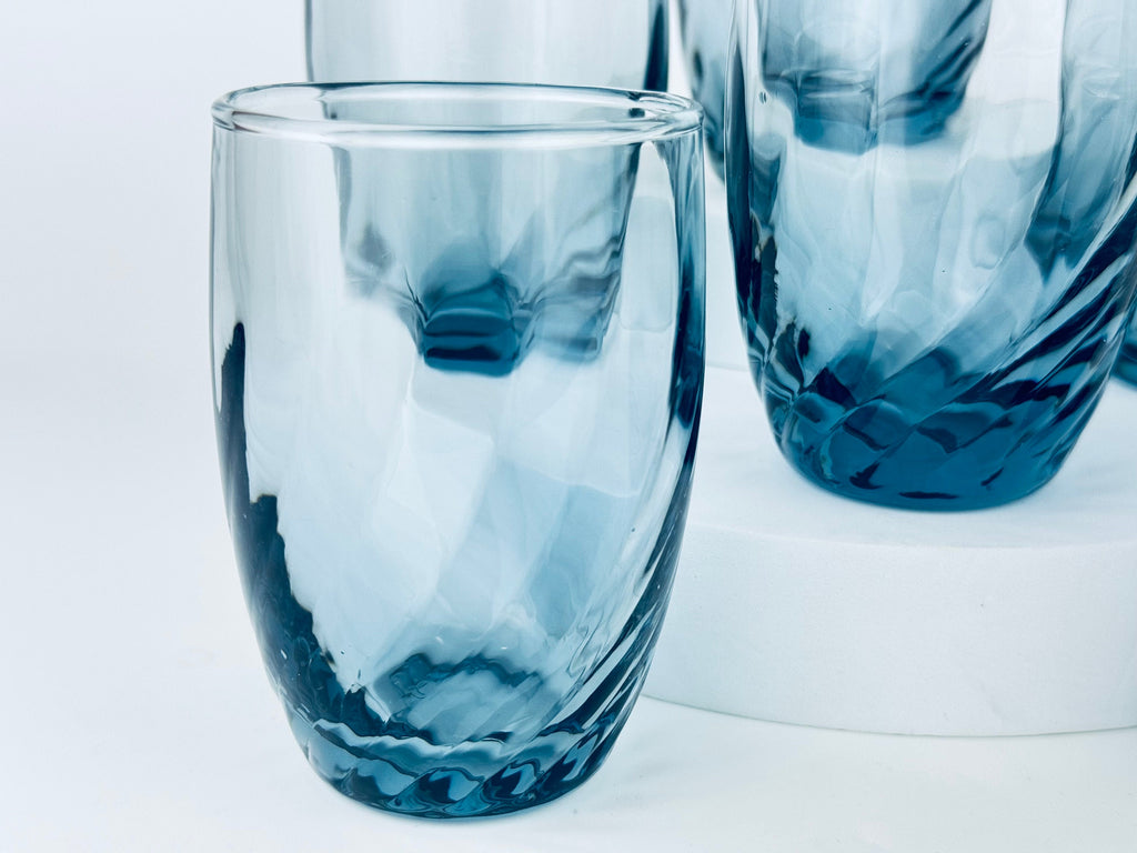 Product image for 'vintage tiara bleu libbey swirl juice glasses set of six 6' (view a0e6e6)