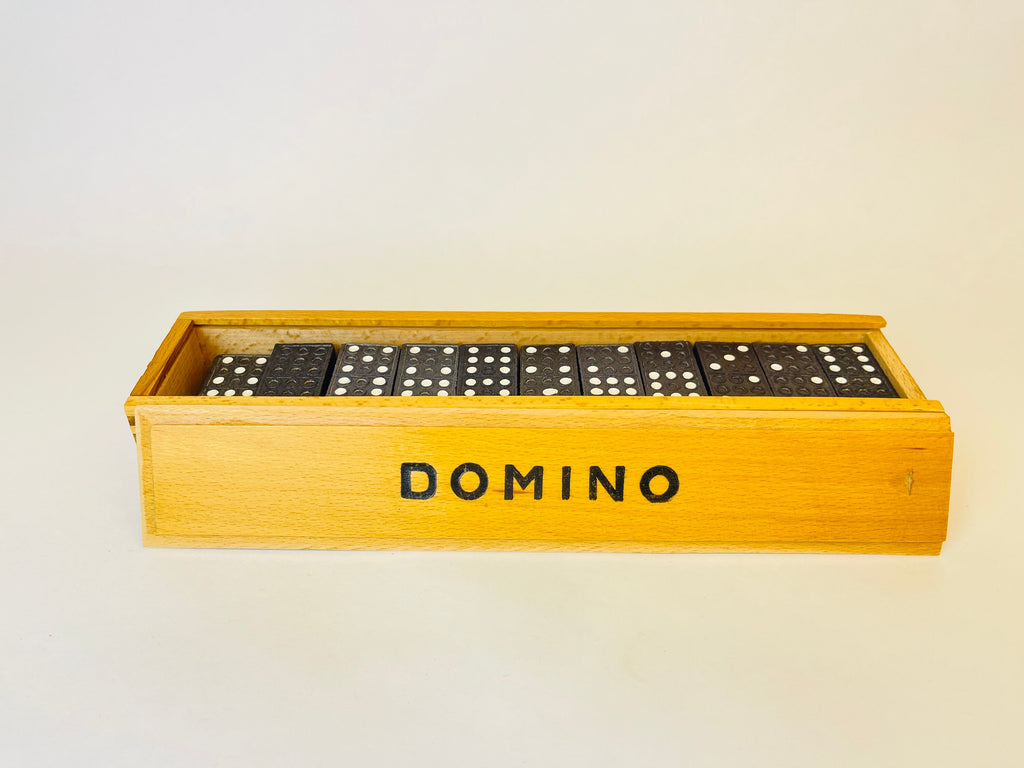 Product image for 'vintage 1970s bulgarian wooden domino set 54 piece classic game in original box' (view b3ed57)