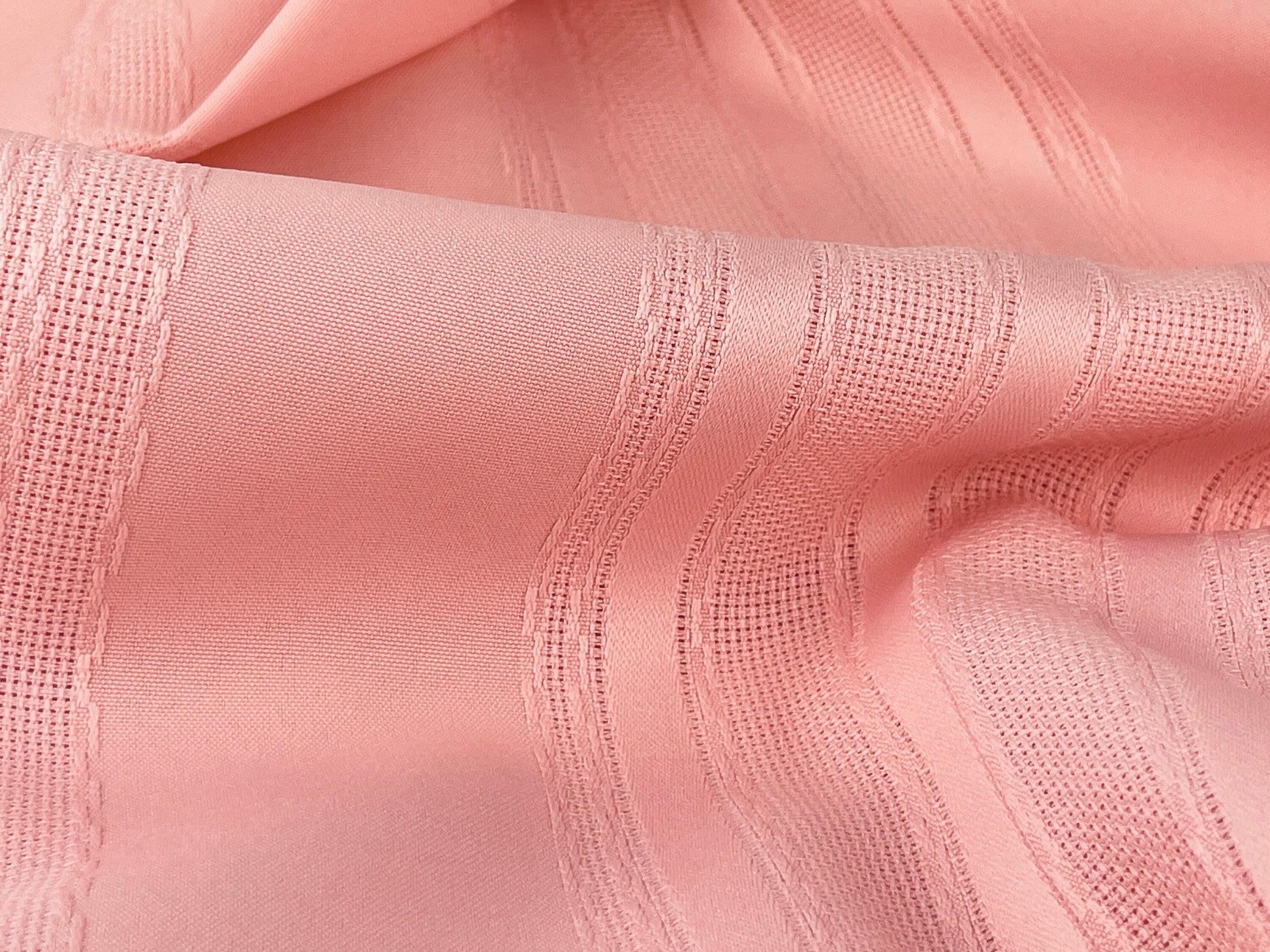 Product image for 'vintage pink rectangular tablecloth 90s tablescape textured ribbon stripes' (view f68335)