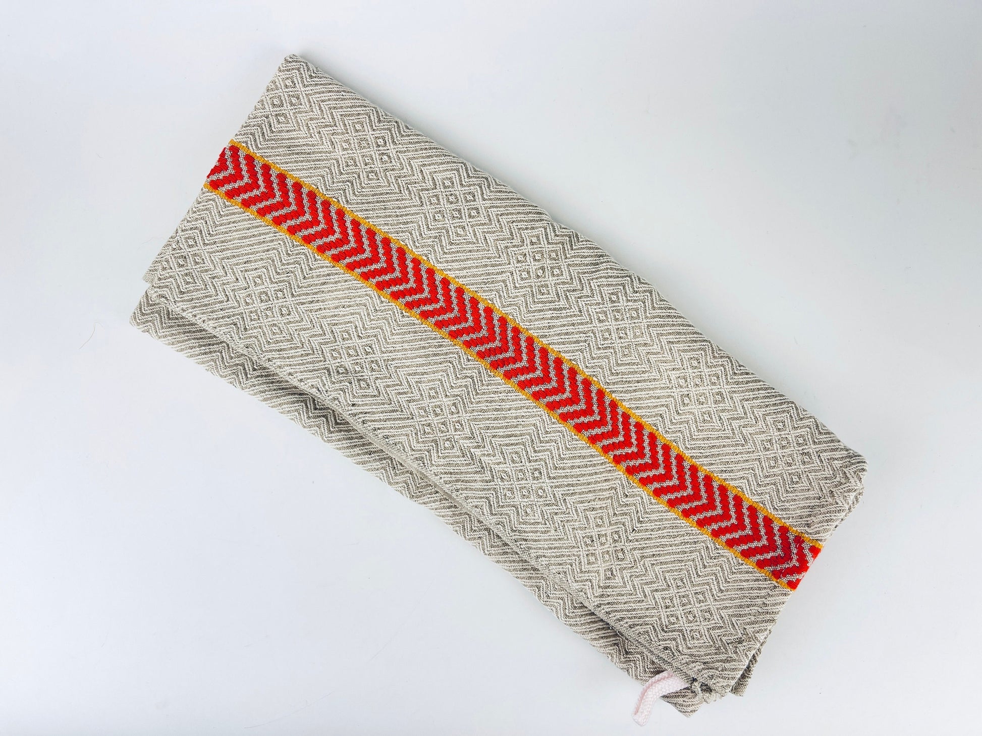Product image for 'vintage beige white geometric print kitchen towel red yellow stripe 100 cotton' (view e79a03)