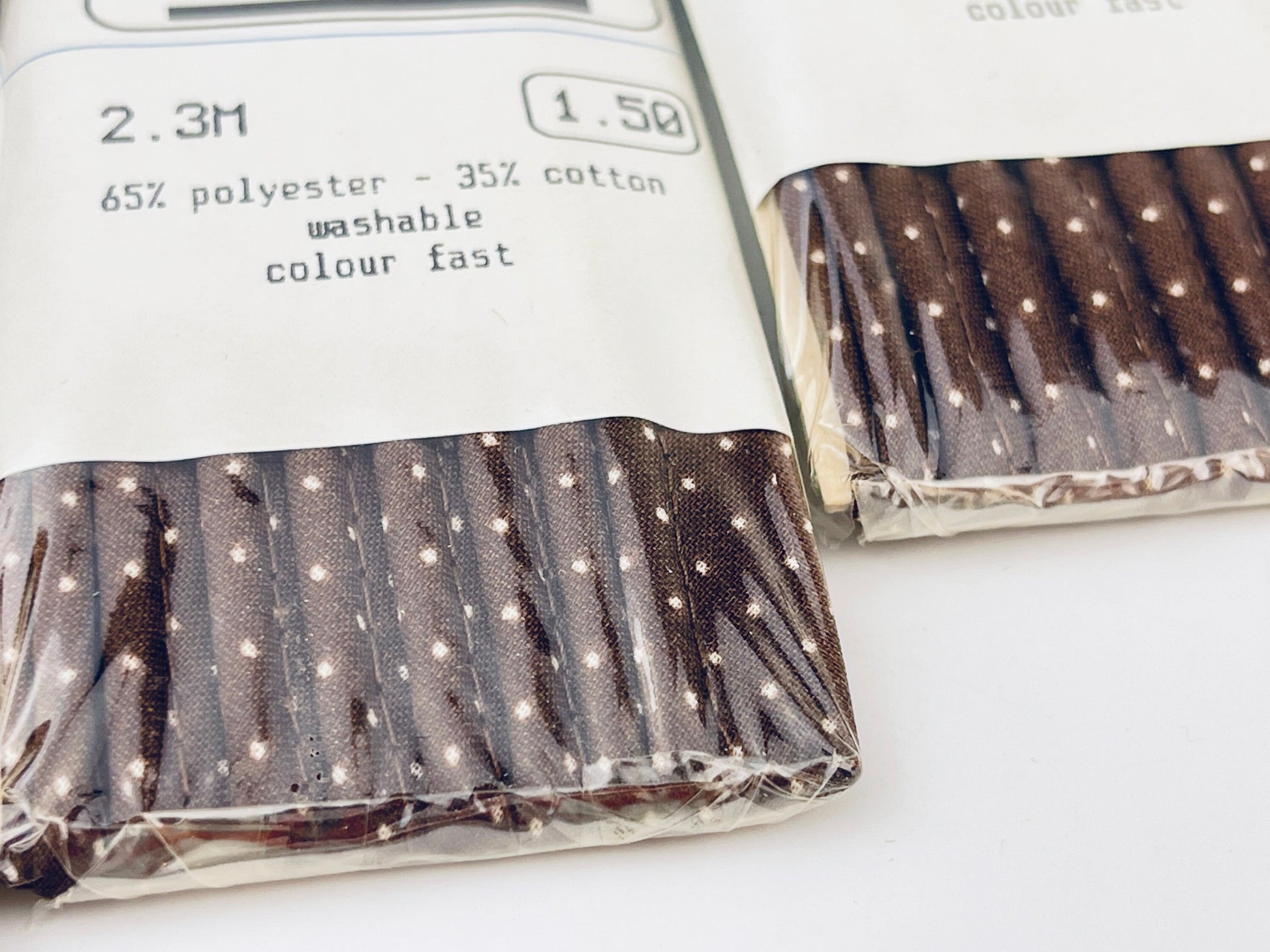 Product image for 'vintage piping tape dark brown pink polka dot pattern made in canada new old stock nos polyester cotton blend' (view 2f31f5)