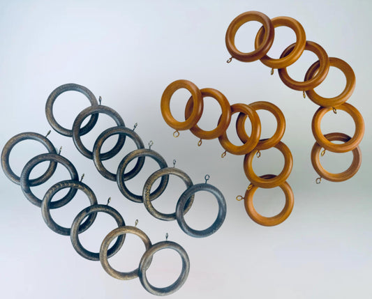Product image for 'vintage macrame curtain wood metal ring holders set of twelve 12 two sizes available sets sold separately' (view 50a141)