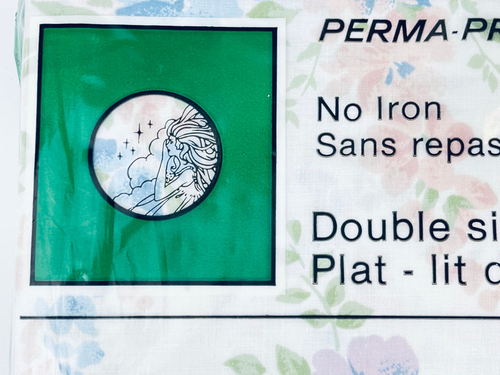 Product image for 'vintage sears perma prest floral double full flat sheet 50 50 cotton polyester blend new old stock nos made in canada' (view f5d391)