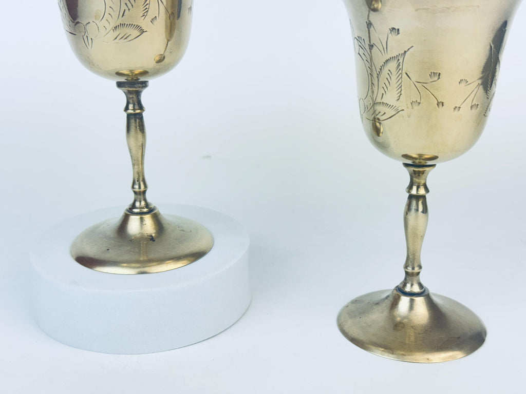 Product image for 'vintage etched brass goblets set of two 2' (view 9f0370)