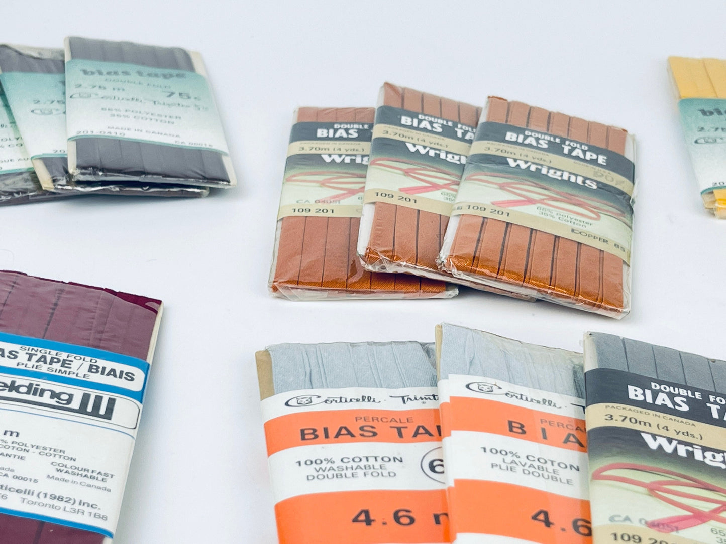 Product image for 'vintage bias tape various colours widths made in canada usa new old stock nos polyester cotton blend' (view 818fe0)