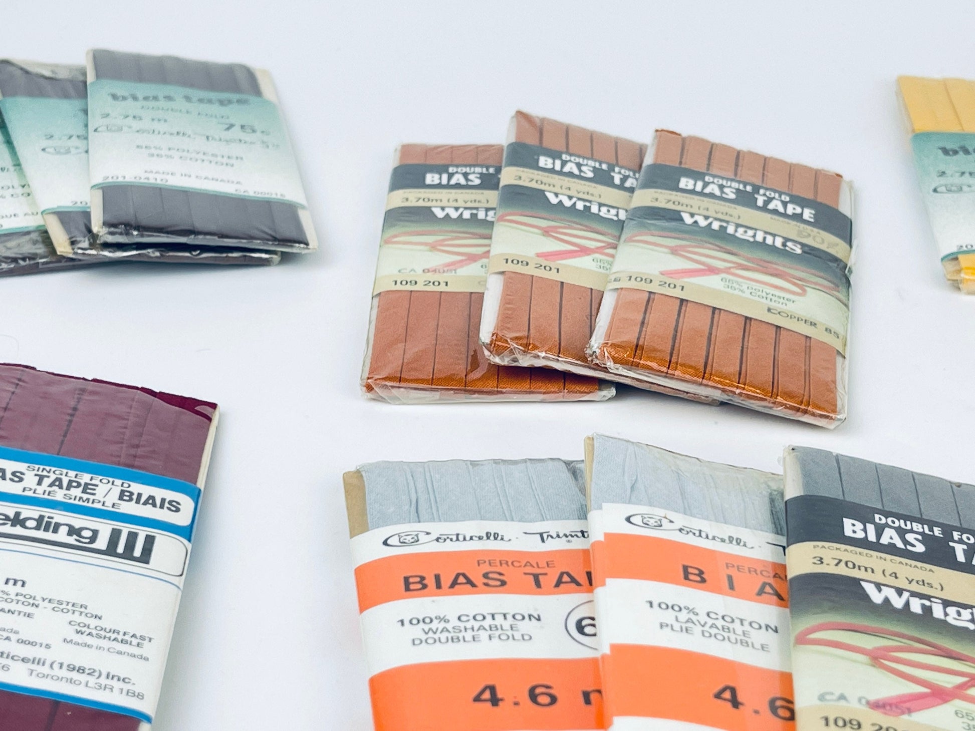 Product image for 'vintage bias tape various colours widths made in canada usa new old stock nos polyester cotton blend' (view 818fe0)