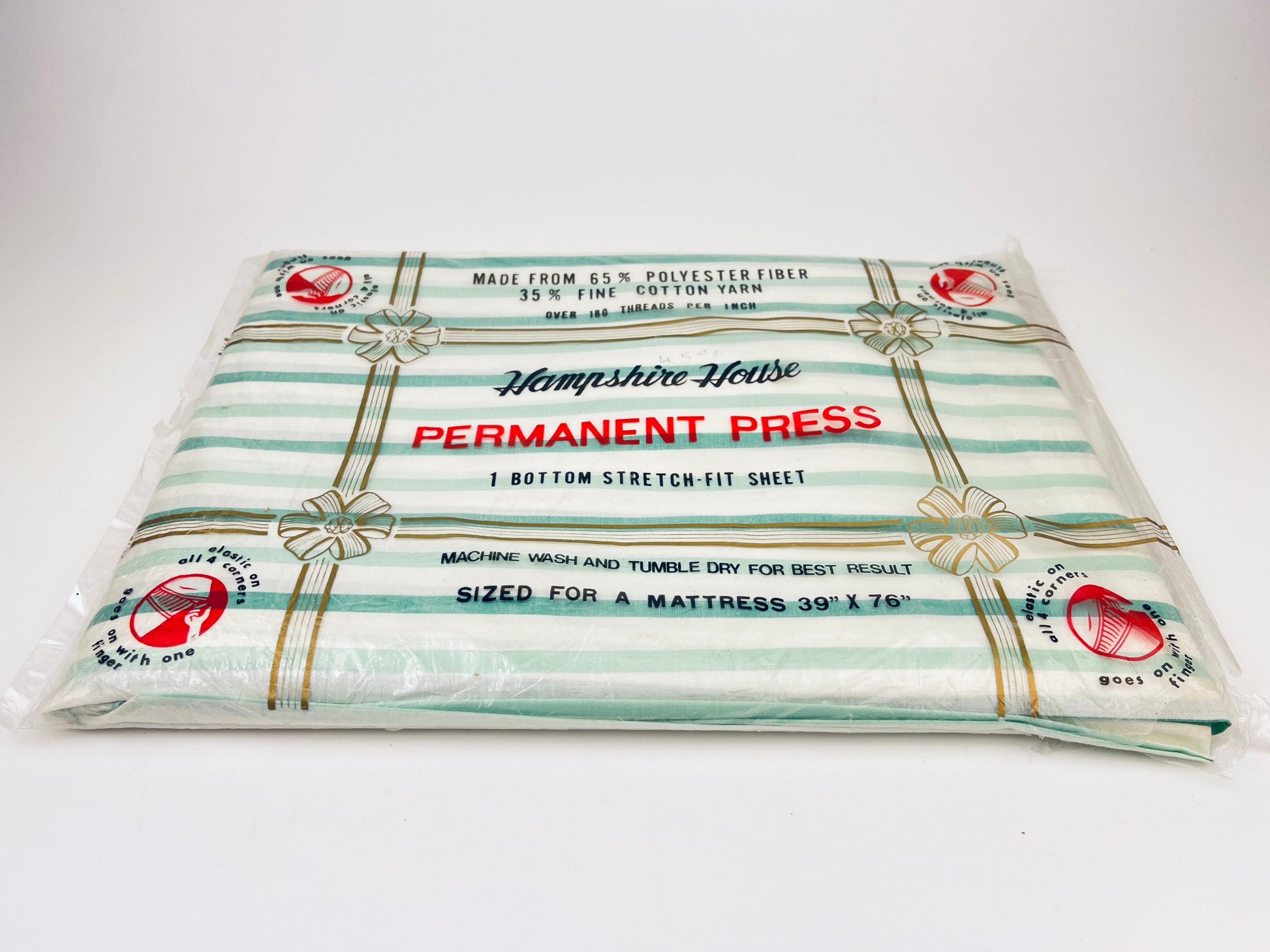 Product image for 'vintage hampshire house twin bed striped green white flat sheet cotton polyester blend new old stock nos' (view 0d755e)