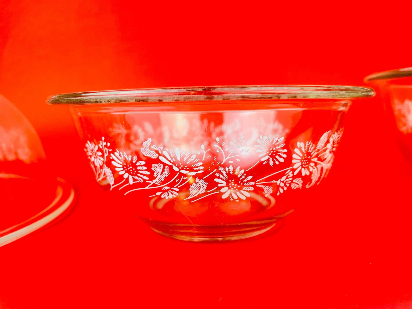 Product image for 'vintage colonial mist pyrex clear floral print mixing bowls sold separately' (view d78e7f)