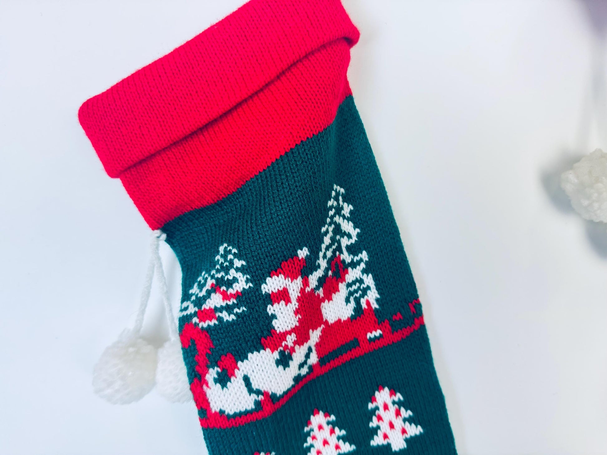 Product image for 'vintage christmas knit stocking striped santa sleigh pattern new old stock nos made in taiwan sold separately' (view 2b543d)