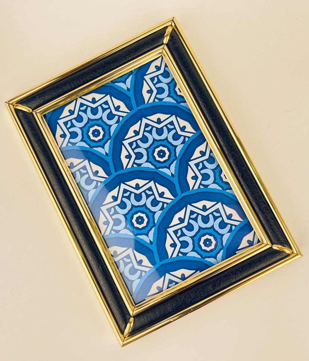 Product image for 'vintage brass black pleather picture frame 5 x 7' (view c08dcf)