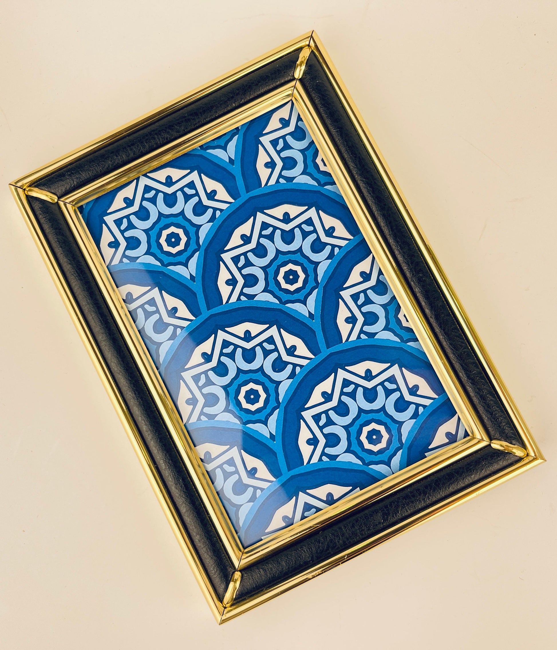 Product image for 'vintage brass black pleather picture frame 5 x 7' (view c08dcf)