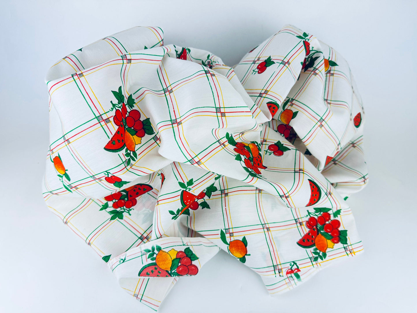 Tissu à carreaux vintage à motif de fruits - 122 x 122 cm - Matériel de pique-nique