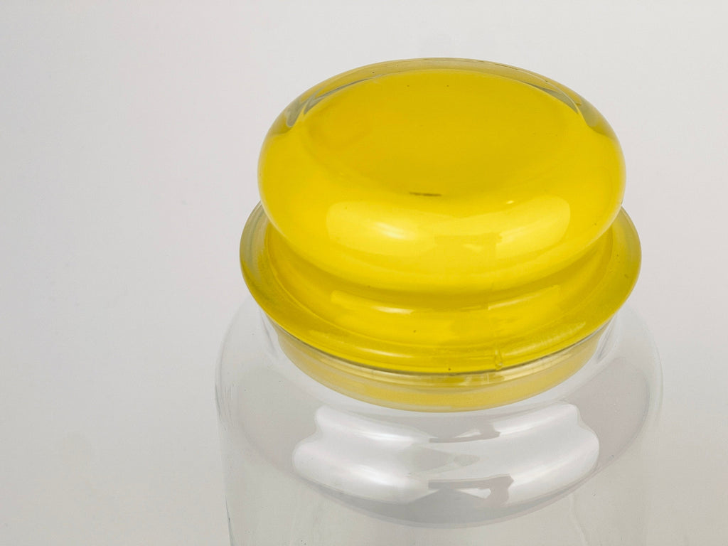 Product image for 'vintage tall airtight glass jar bold yellow lid' (view 22d4bb)