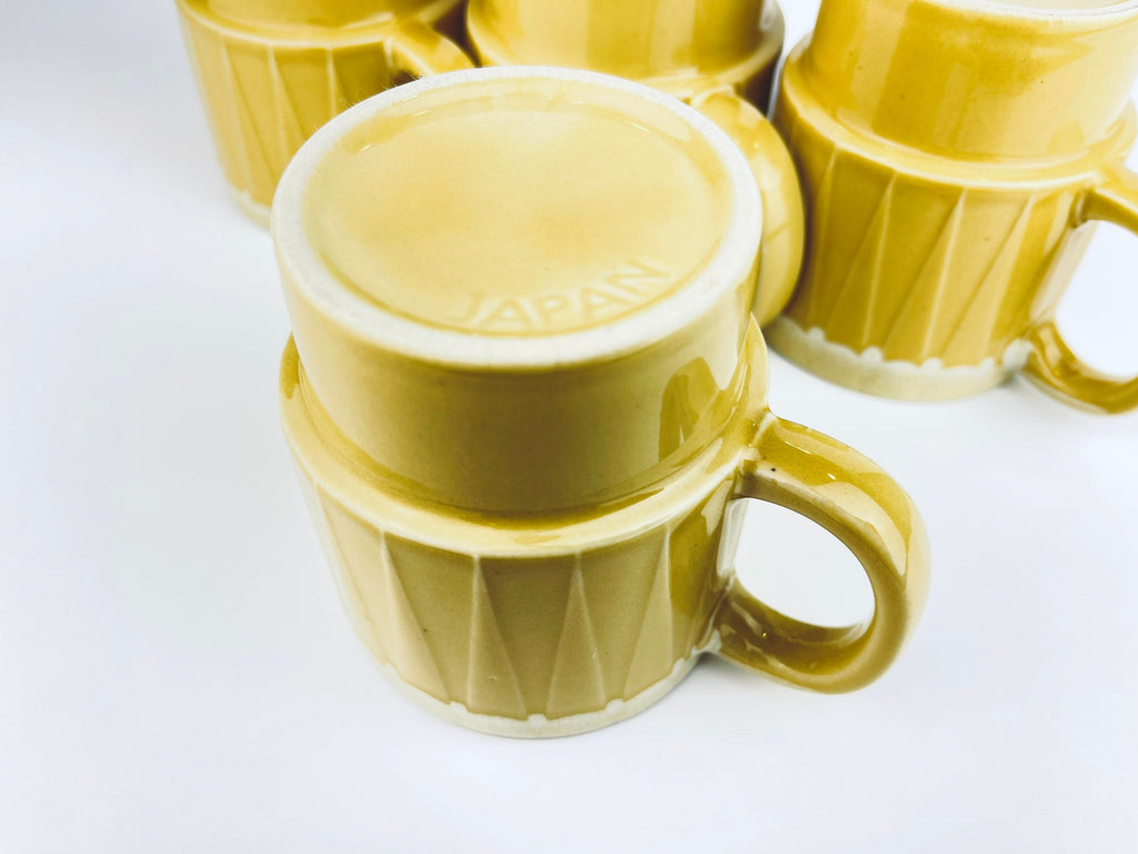 Product image for 'vintage green beige geometric drip glazed ceramic coffee tea mugs set of four 4 sets sold separately made in japan' (view a9d5bc)