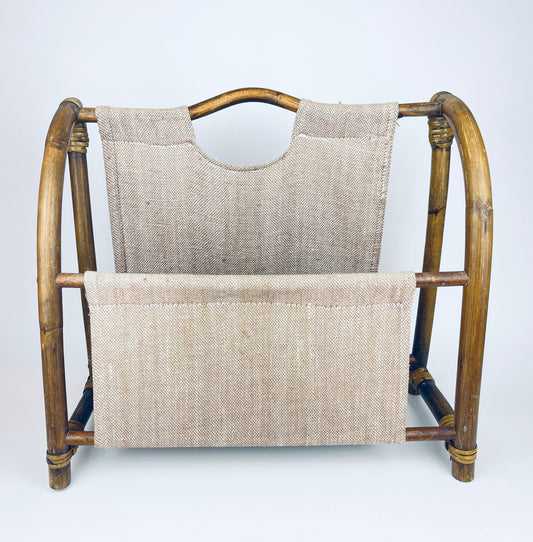 Product image for 'vintage bamboo wicker rattan magazine storage sling beige brown coloured cloth' (view 6a1ff7)