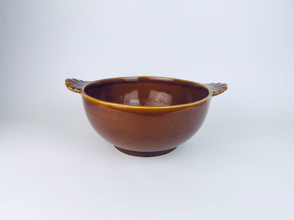 Product image for 'vintage bobby flay cognac brown scalloped handled ceramic glazed bowl made in portugal' (view 292d7e)