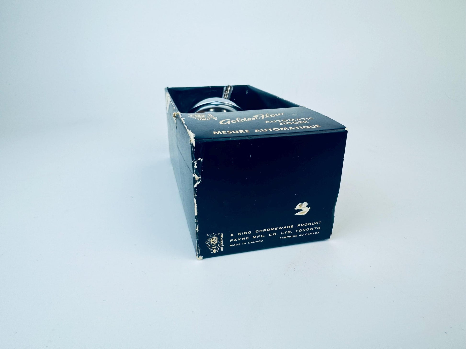 Product image for 'vintage golden flow automatic jigger barware gift made in canada a king chromeware product' (view e70034)