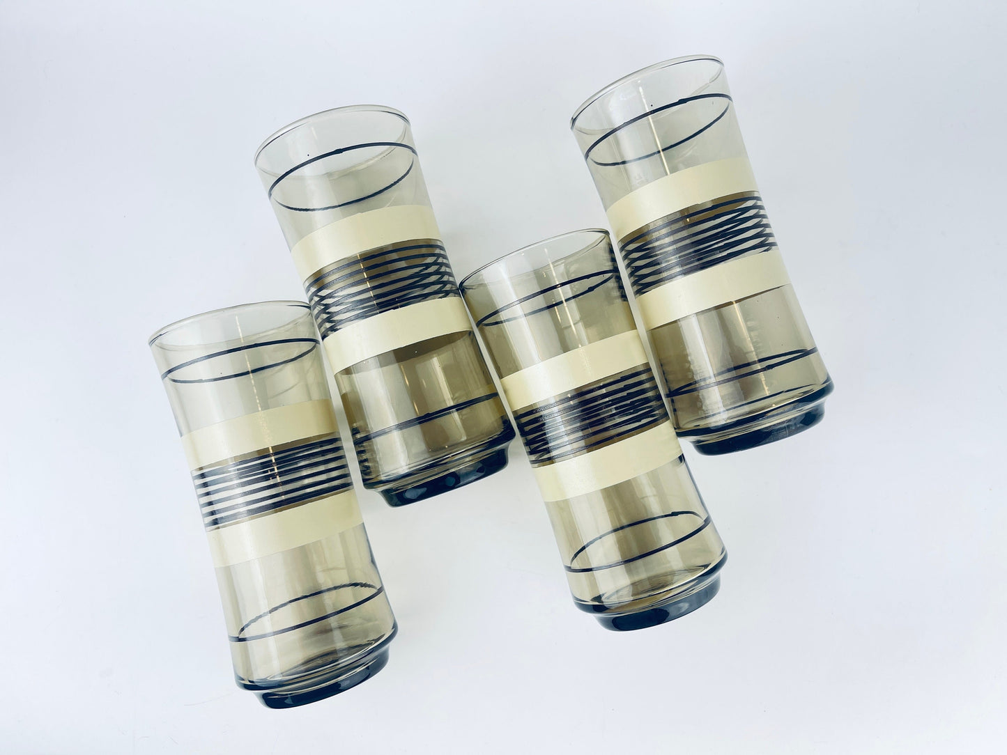 Product image for 'vintage beige brown striped water glasses set of four 5' (view 7c9810)