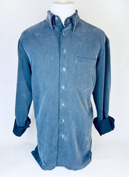 Product image for 'vintage keithmoor softwear dark grey thin corduroy long sleeve button up shirt size medium m made in canada' (view 365189)