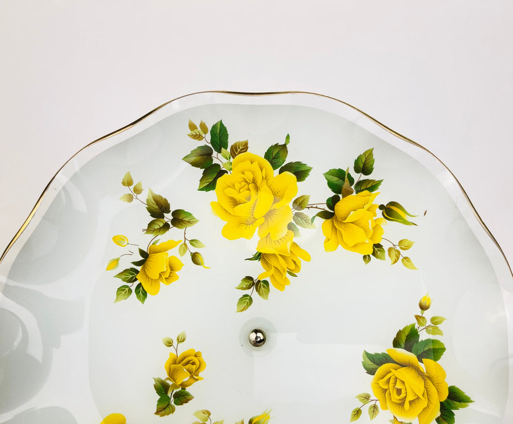 Product image for 'vintage ruffled glass yellow rose floral pedestal bowl james clarke sons england stoke on trent' (view 7ef0fe)